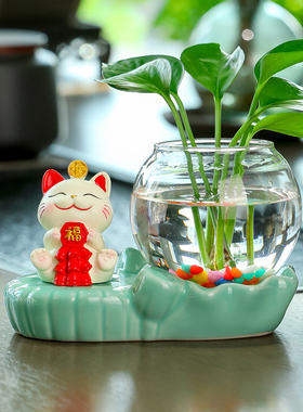 电脑桌面花瓶绿植室内小盆景花瓶