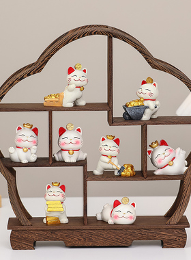 新中式博古架躺赢招财猫装饰摆件