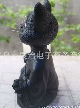 跨境冥想动物打坐猫树脂工艺品摆件坐禅猫花家居园装饰雕像