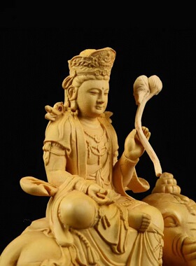 黄杨木雕刻爆款摆件文殊普贤菩萨 家居佛像木质工艺品 送长辈礼品