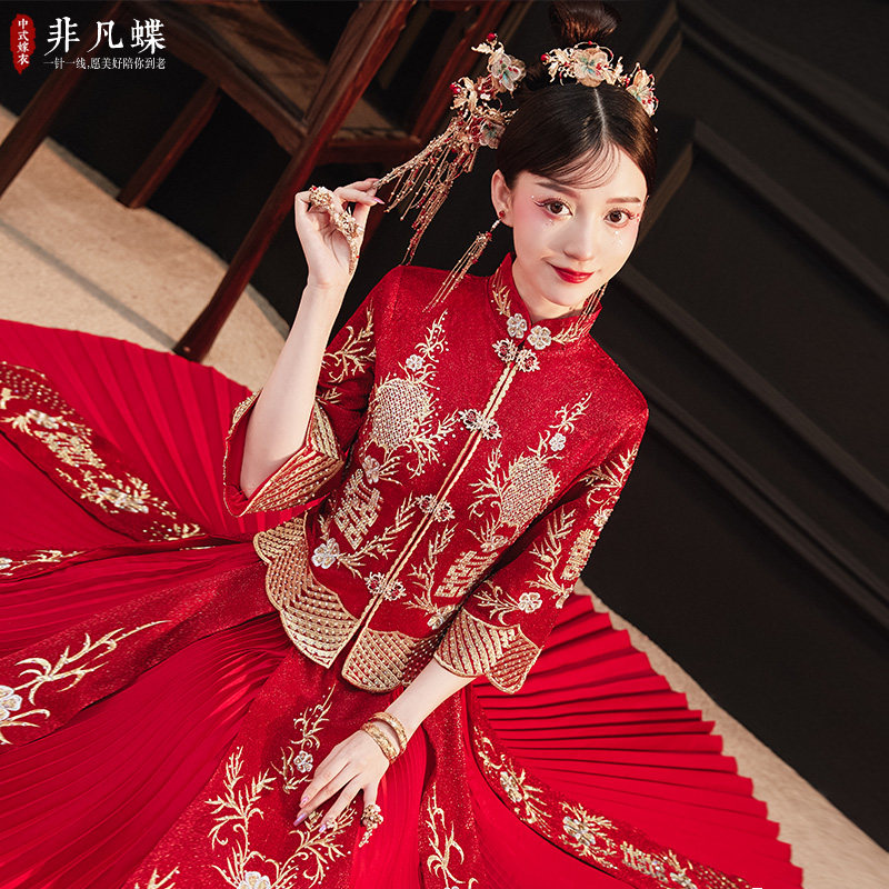 秀禾服2020新款结婚新娘中式女婚纱 非凡蝶旗袍