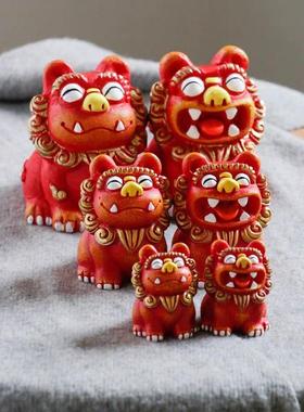 狮三百中国风狮爷石敢当喜狮小狮子摆件一对书桌家居饰品国潮礼物