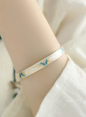 925银珐琅蝴蝶描金唐草纹手镯女