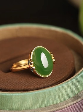 碧玉925银新中式珐琅如意食指戒