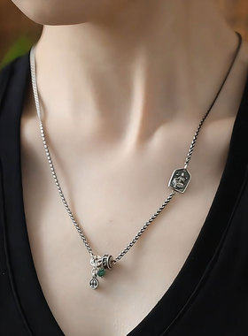 复古绿度母牌925银松石时尚项链