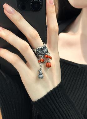 925银复古醒狮南瓜葫芦流苏戒指