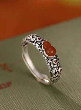 镂空花纹925银葫芦福禄开口戒指