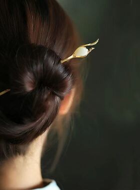 镀金玉兰花古风汉服高级感头饰