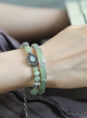 925银新中式竹节晴水青玉手镯女
