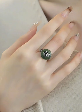 复古新中式925银莲花平安扣戒指