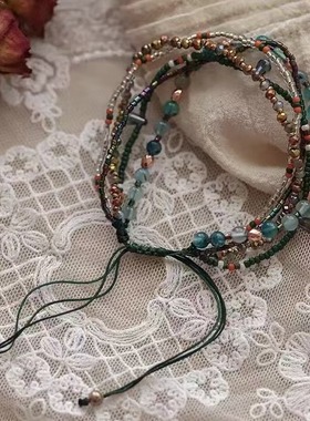 民族风彩色多层叠戴串珠编织手绳