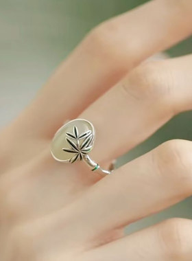 925银竹节和田玉气质开口戒指女