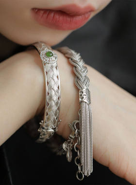 925银碧玉编织蕾丝时尚轻奢手镯