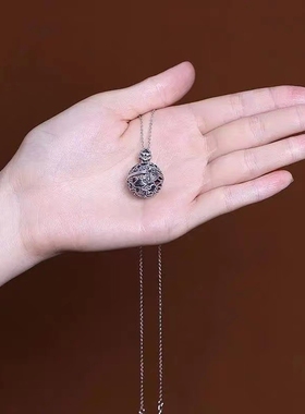 复古s925银镂空祥云吊坠女香囊球