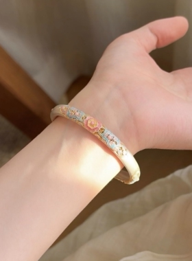 复古925银海棠梨花开口手镯女