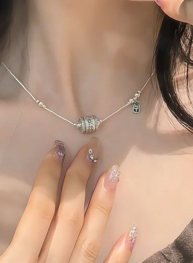 925银护身符桶珠平安牌锁骨链女