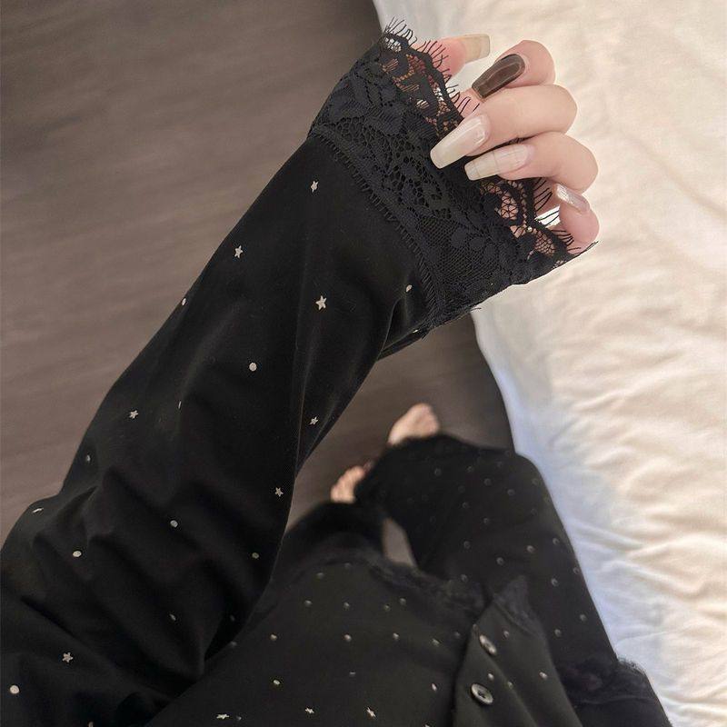 法式高级感星星印花带胸垫睡衣女春秋款蕾丝边长袖长裤家居服套装,淘宝优惠券,粉丝福利购,淘宝优惠卷