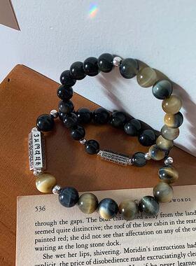 纯银原创设计天然虎眼石情侣手链