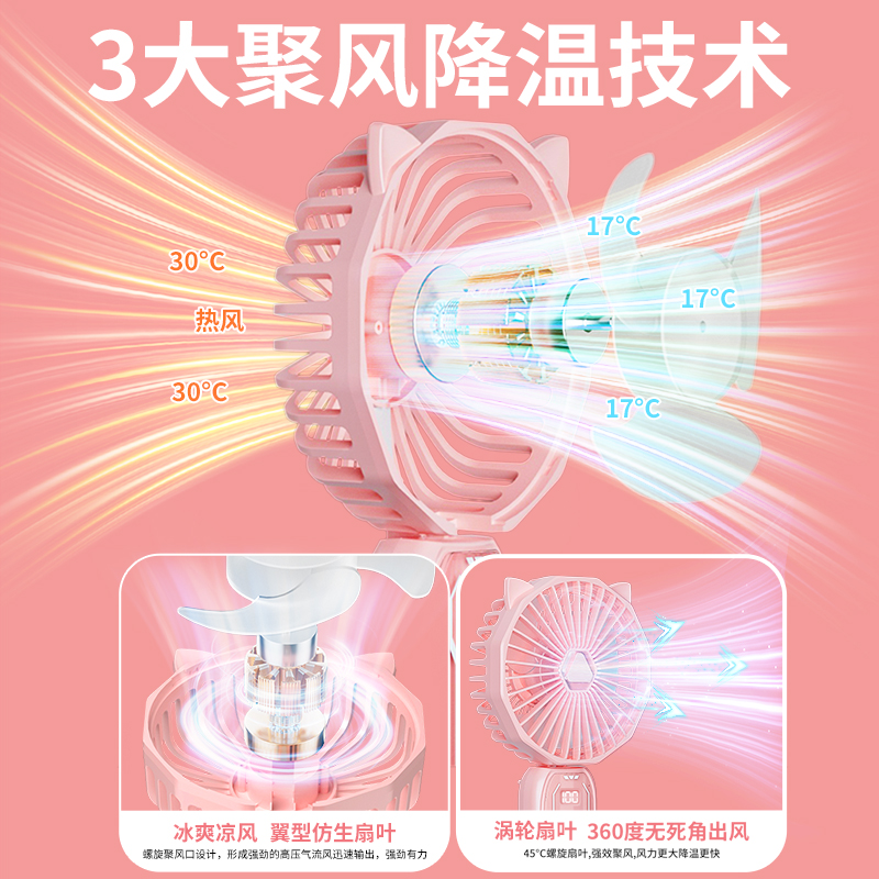 折叠手持小风扇静音办公室桌上制冷挂脖usb充电电风扇小型迷你桌面大风力宿舍学生超强力儿童便携式随身手拿