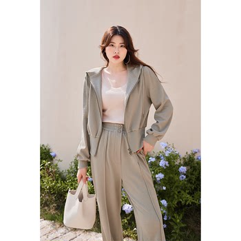 plusmall Yang Tianzhen ຂະຫນາດໃຫຍ່ຊຸດກິລາແມ່ຍິງພາກຮຽນ spring ເກືອ Casual Hooded Sweater Jacket Trousers Skirt