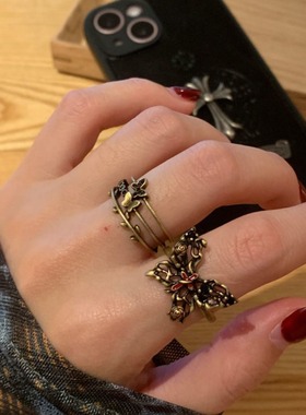 蝴蝶戒指开口戒女小众独特高级感叠戴指环复古食指戒2025新款配饰