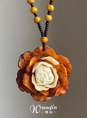 「枯木逢春」复古棕色串珠花朵项链独特百搭气质长款美拉德锁骨链