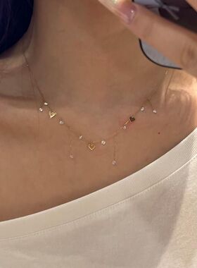 法式爱心流苏项链女配饰高级感轻奢小众复古千金气质百搭锁骨颈链