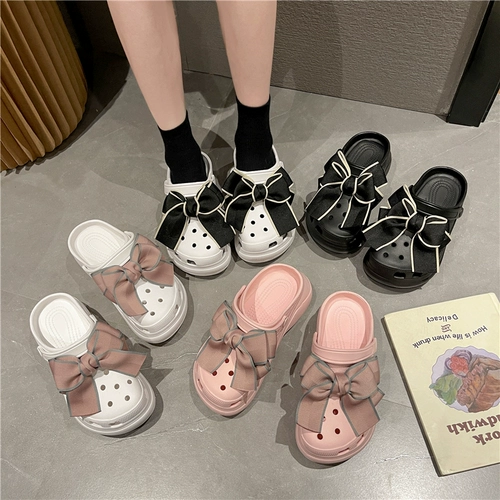 Модная летняя обувь с бантиком на платформе, нескользящая униформа медсестры, высокие пляжные слайдеры, тапочки