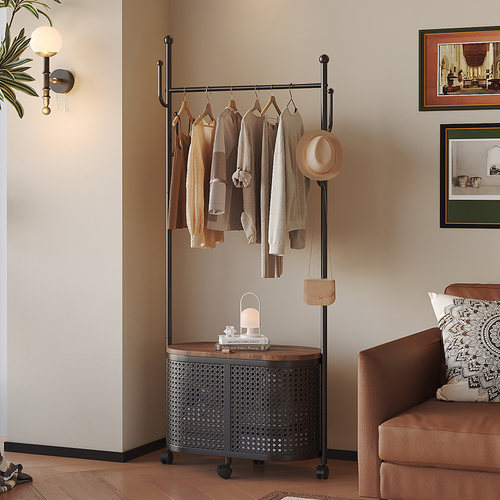 中古风穿衣镜衣帽架一体高级感可移动收纳架家用卧室多功能挂衣架 - 图1