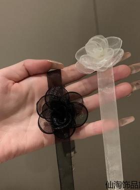 白色玫瑰花蕾丝带气质过年锁骨链项圈颈带短项链蕾丝锁骨项链