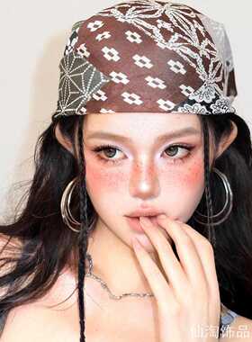 个性嘻哈配饰嘻哈方巾款千禧辣妹小美式复古腰果花头巾ins风