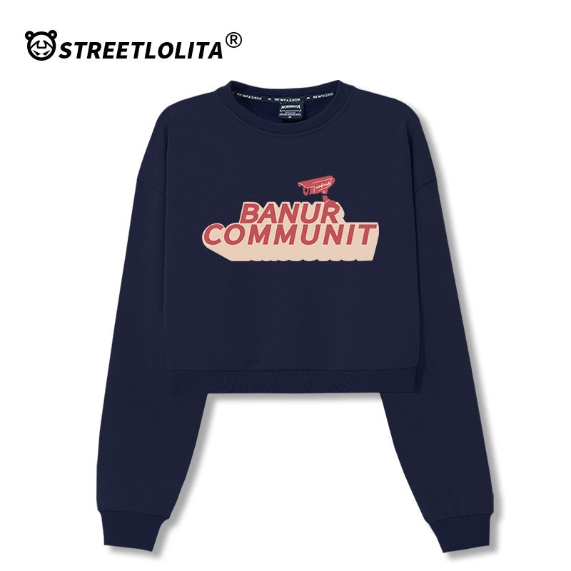 ins超火黑色短款套头2021春秋卫衣 街头萝莉卫衣/绒衫