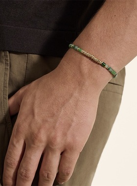 John Hardy Heishi 宝石串珠配祖母绿14K金手链 原创设计
