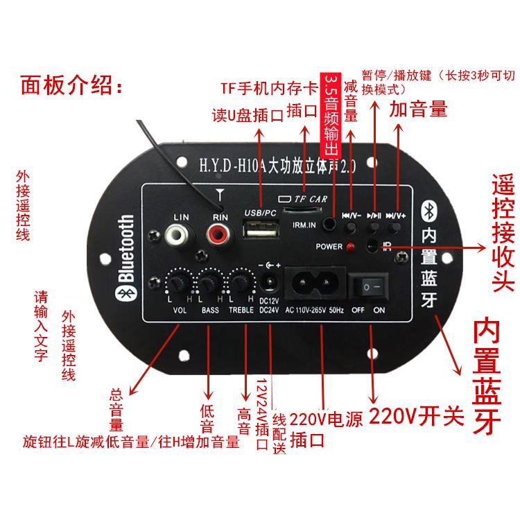 双声道大功率功放板内置蓝牙12/24/220V通用电家用车载音响功放板-图2