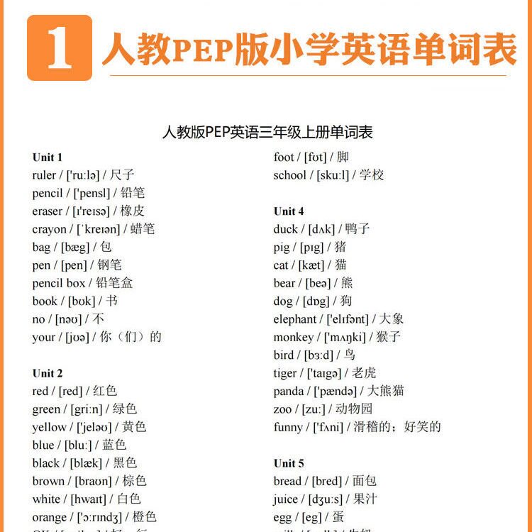 人教PEP版小学英语3-6年级上下册复习背诵含音标单词汇总表默写本