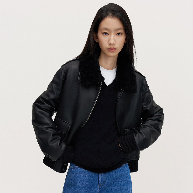 OCHIRLY欧时力 绵羊皮真皮外套女皮衣可拆毛领内胆2024秋冬新品,淘宝优惠券,粉丝福利购,淘宝优惠卷