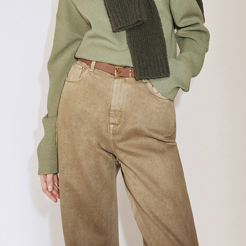 OCHIRLY欧时力 纯棉直筒牛仔长裤女阔腿宽松显瘦休闲2024秋季新品 - 图2