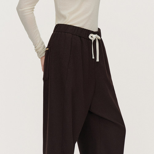 OCHIRLY欧时力 羊毛呢弯刀裤松紧绳裤子宽松慵懒显瘦秋冬新品 - 图2