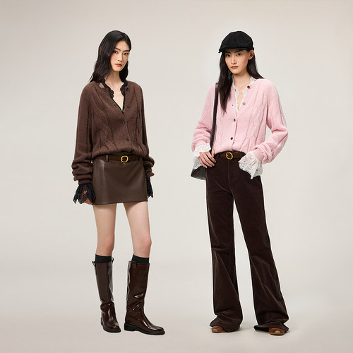 OCHIRLY欧时力 羊毛绞花针织外套女圆领开衫上衣慵懒2025秋季新品 - 图2