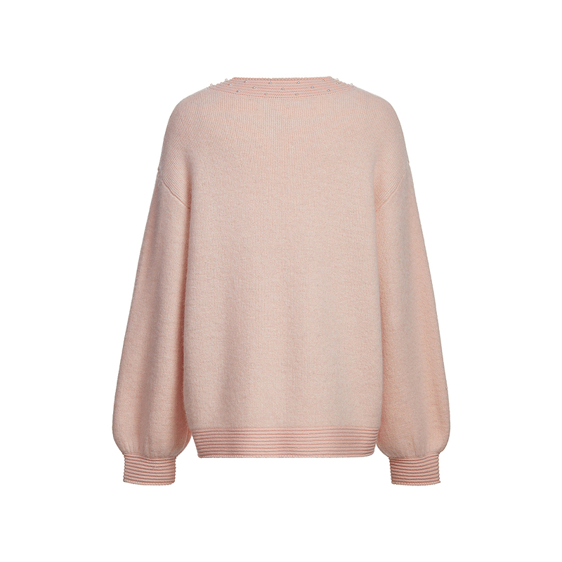 ochirly欧时力 貂绒混纺慵懒风针织外套女2024新款早春钉珠开衫 - 图0