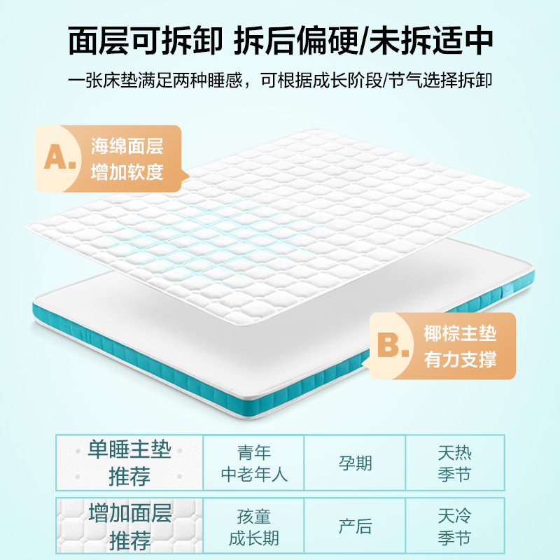 林氏生活家居榻榻米床垫子定制可折叠硬椰棕乳胶家用宿舍学生塌塌