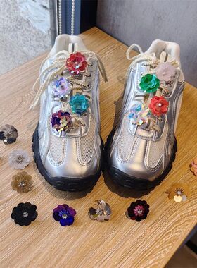 Flash Diamond Handmade Beaded Flower Shoe Laces Clip Buckle
