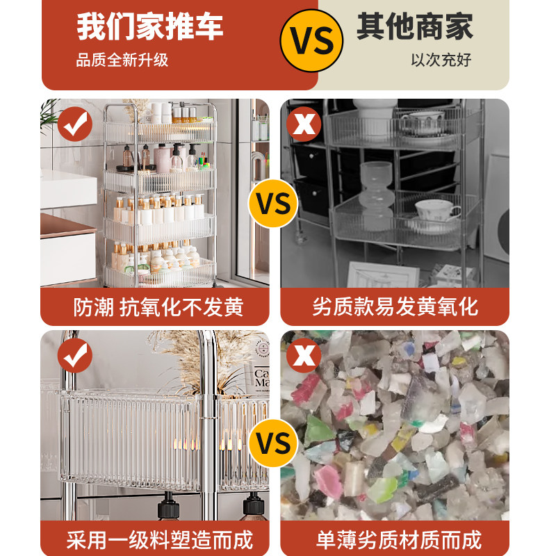亚克力零食小推车置物架落地移动化妆品柜子收纳盒浴室卫生间多层,淘宝优惠券,粉丝福利购,淘宝优惠卷