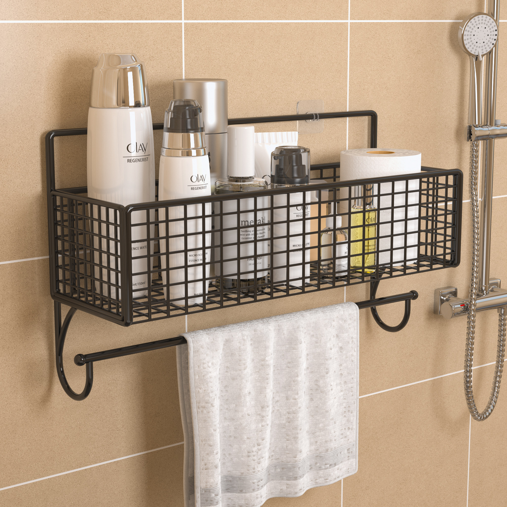 浴室收纳置物架卫生间壁挂免打孔洗漱台墙上洗澡洗手间收纳架子