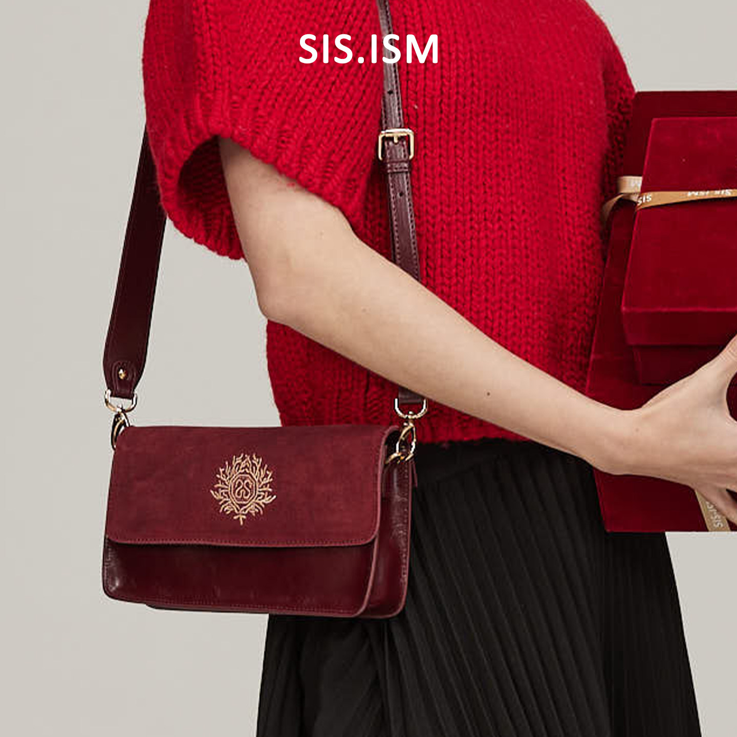 设计师原创姐妹主义马年新年新款秋冬红色牛皮小方包单肩斜挎包女,淘宝优惠券,粉丝福利购,淘宝优惠卷