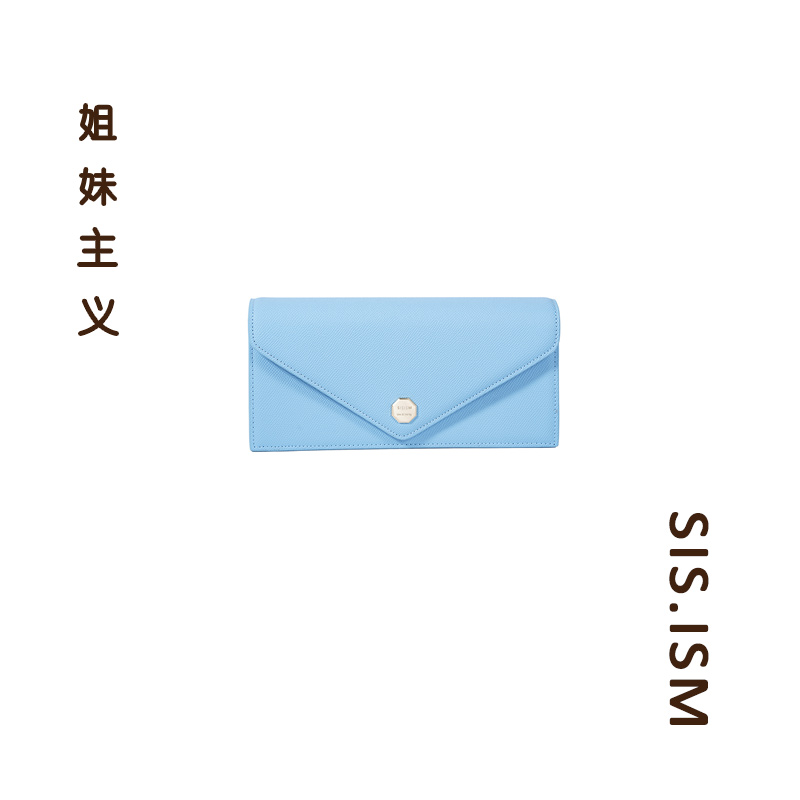 SISISM姐妹主义雾霾蓝高级黑牛皮信封包春夏单肩斜挎链条腋下包女
