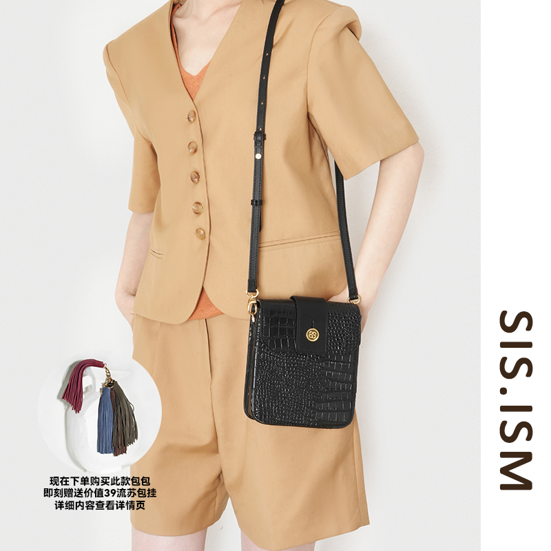 SISISM姐妹主义鳄鱼纹小方包原创设计牛皮单肩斜挎包腰包高级感女