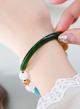 DIY碧玉半镯和田玉多宝精致经典复古个性潮流编绳款古风