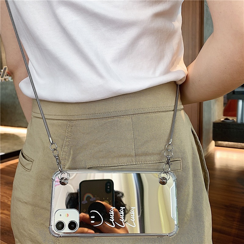 笑脸镜面华为荣耀play7T/6T/5tpro手机壳荣耀Magic5金属斜挎magic4/3PRO链条魔术5挂绳honor4TPRO适用挂链3E - 图0