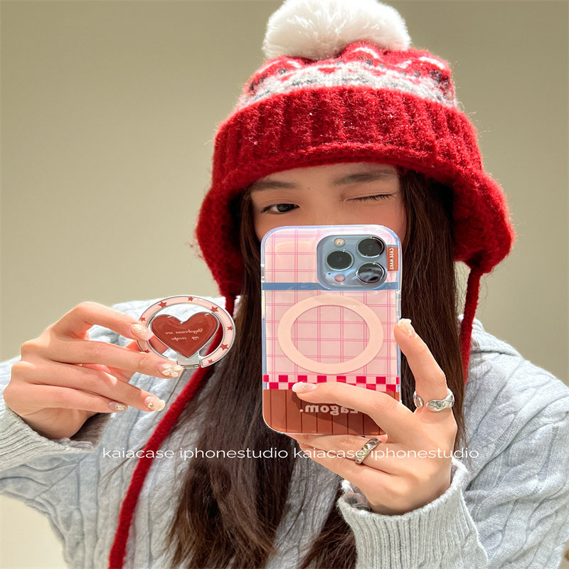 粉棕格纹爱心荣耀X70手机壳新款X70Pro新款女全包防摔保护套x60pro时尚个性,淘宝优惠券,粉丝福利购,淘宝优惠卷